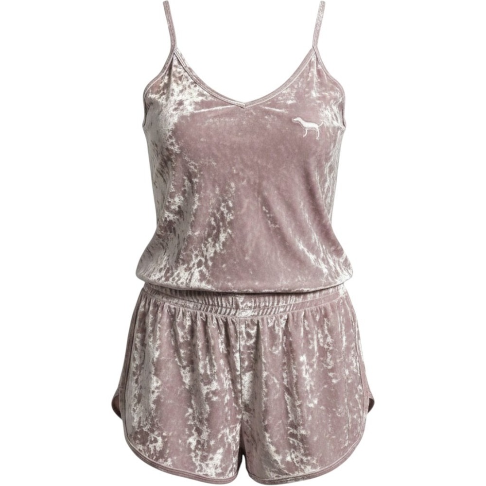 Victoria's Secret PINK Pajama Set Large Velvet Camisole Shorts Dusty Rose Sleep
